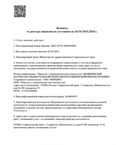 Выписка из реестра лицензий